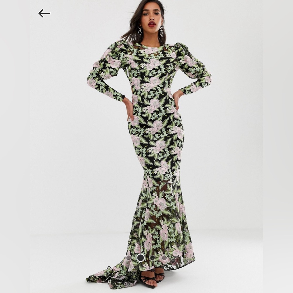 ASOS Edition Embroidered Maxi Dress with fishtail train